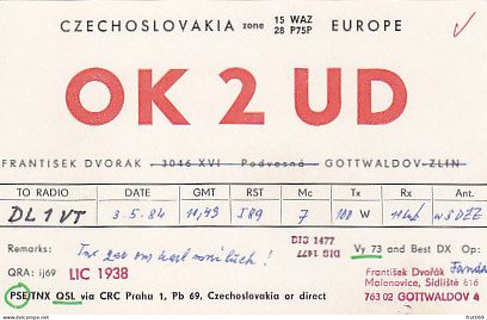 AK 183645 QSL - Czechoslovakia - Gottwaldov - Radio Amateur