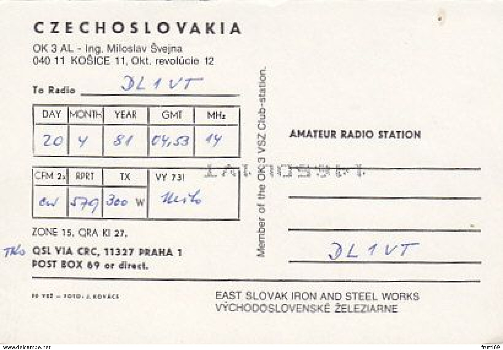 AK 183647 QSL - Czechoslovakia - Kosice - Radio Amateur