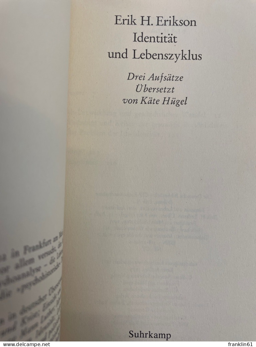 Identität Und Lebenszyklus : 3 Aufsätze. - Psychologie