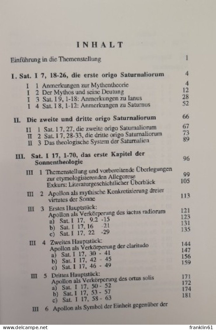 Studien Zur Theologie Im Ersten Buch Der Saturnalien Des Ambrosius Theodosius Macrobius. - Philosophy