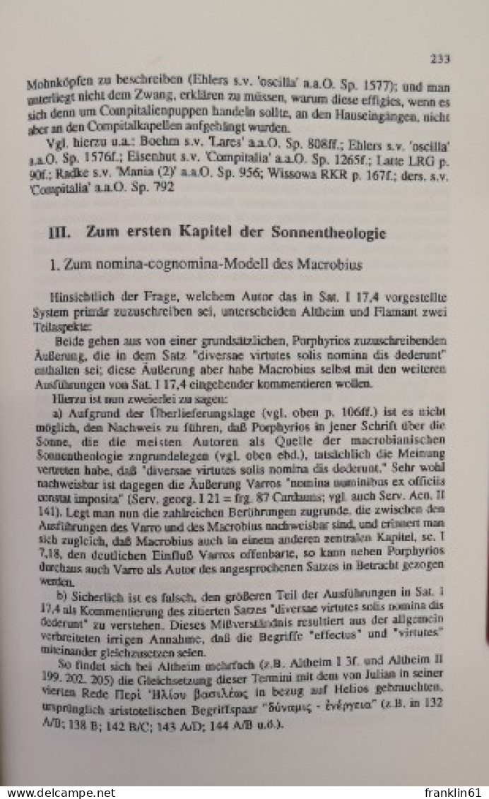 Studien zur Theologie im ersten Buch der Saturnalien des Ambrosius Theodosius Macrobius.