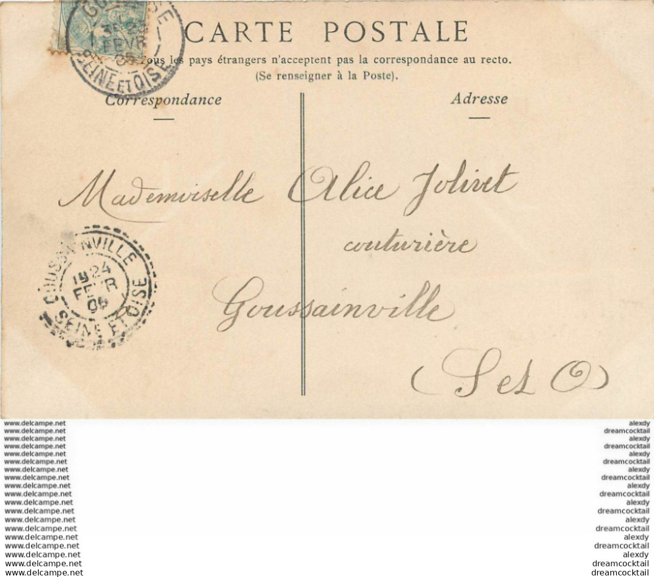 2 X Cpa 95 ARNOUVILLE-LES-GONESSE Château GONESSES. L'Etang Et Son Pont 1905 ND Phot. Destinataireà Goussainville - Arnouville Les Gonesses