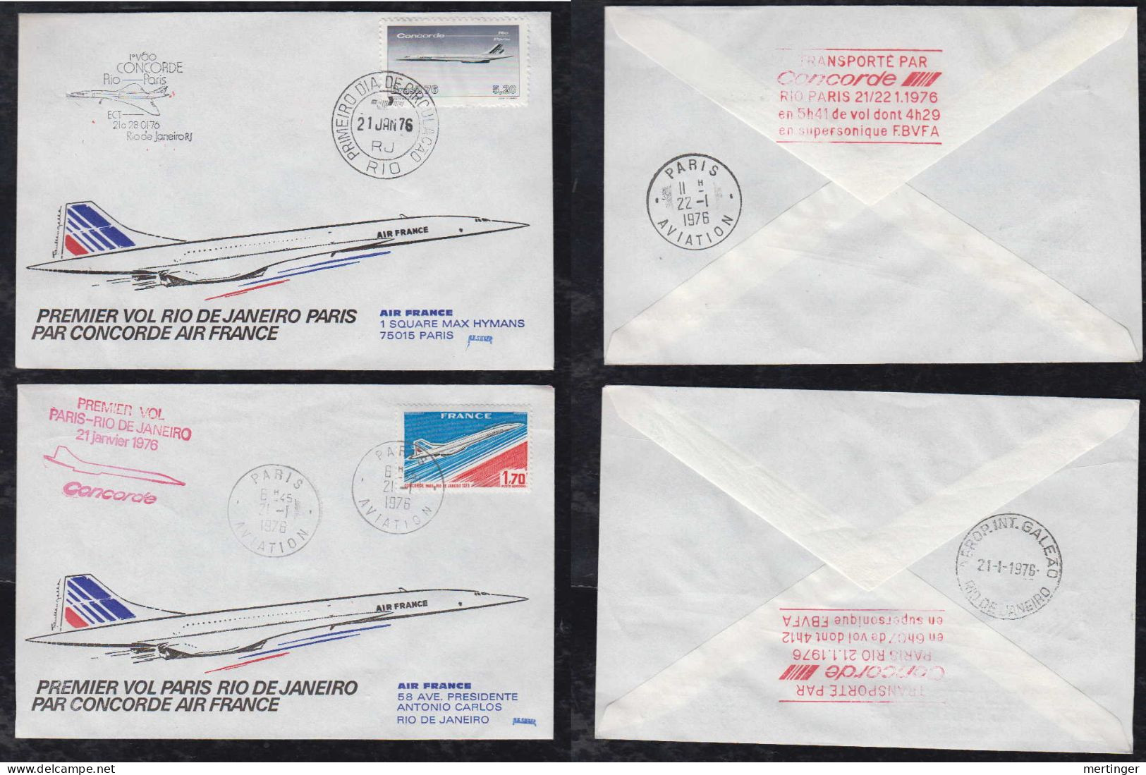 Brazil Brasil 1976 FFC First Flight Cover CONCORDE PARIS-RIO-PARIS - Covers & Documents