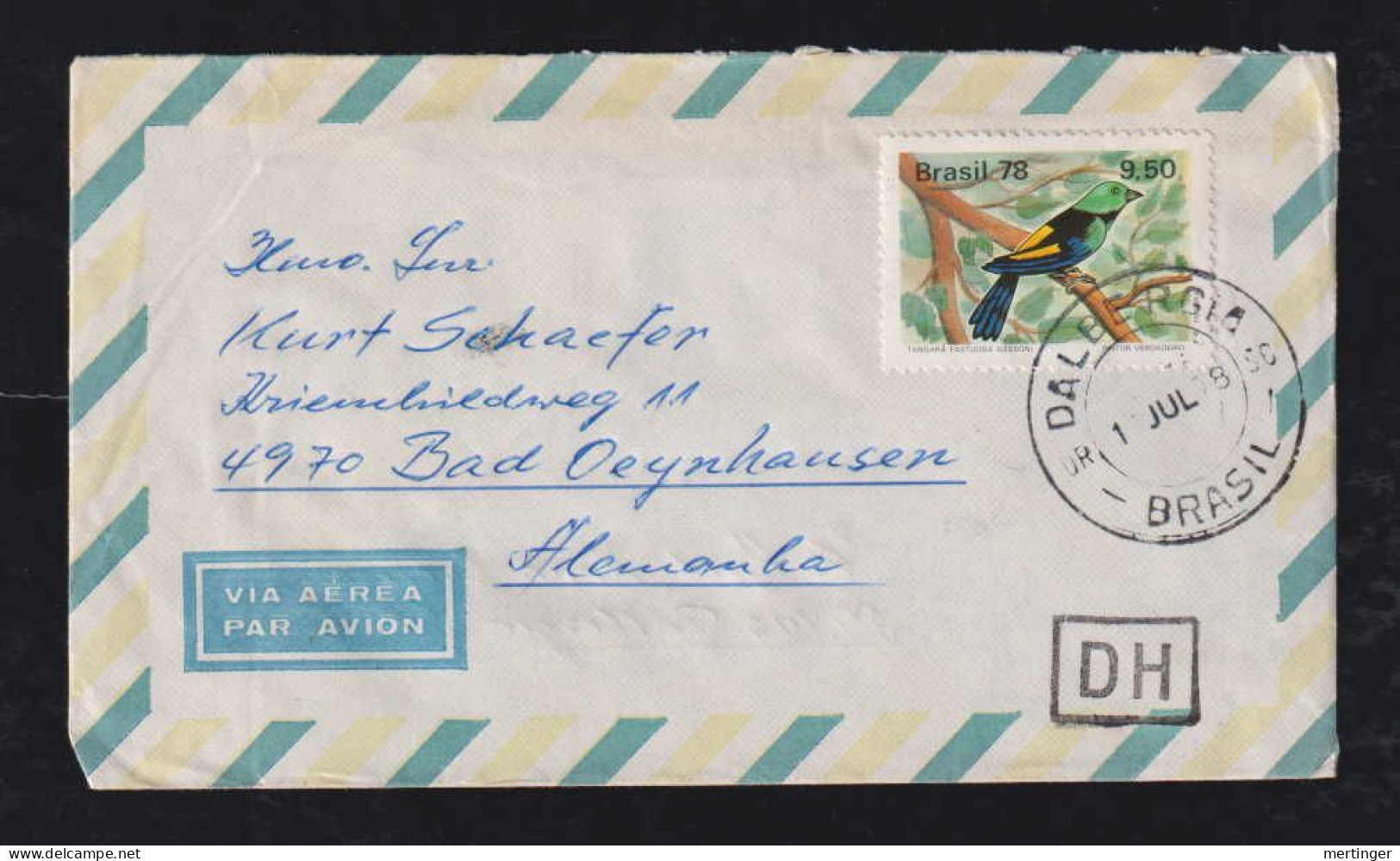 Brazil Brasil 1978 Airmail Cover DH DALBERGIA X Germany 1x 9,5Cr Bird Stamp - Covers & Documents