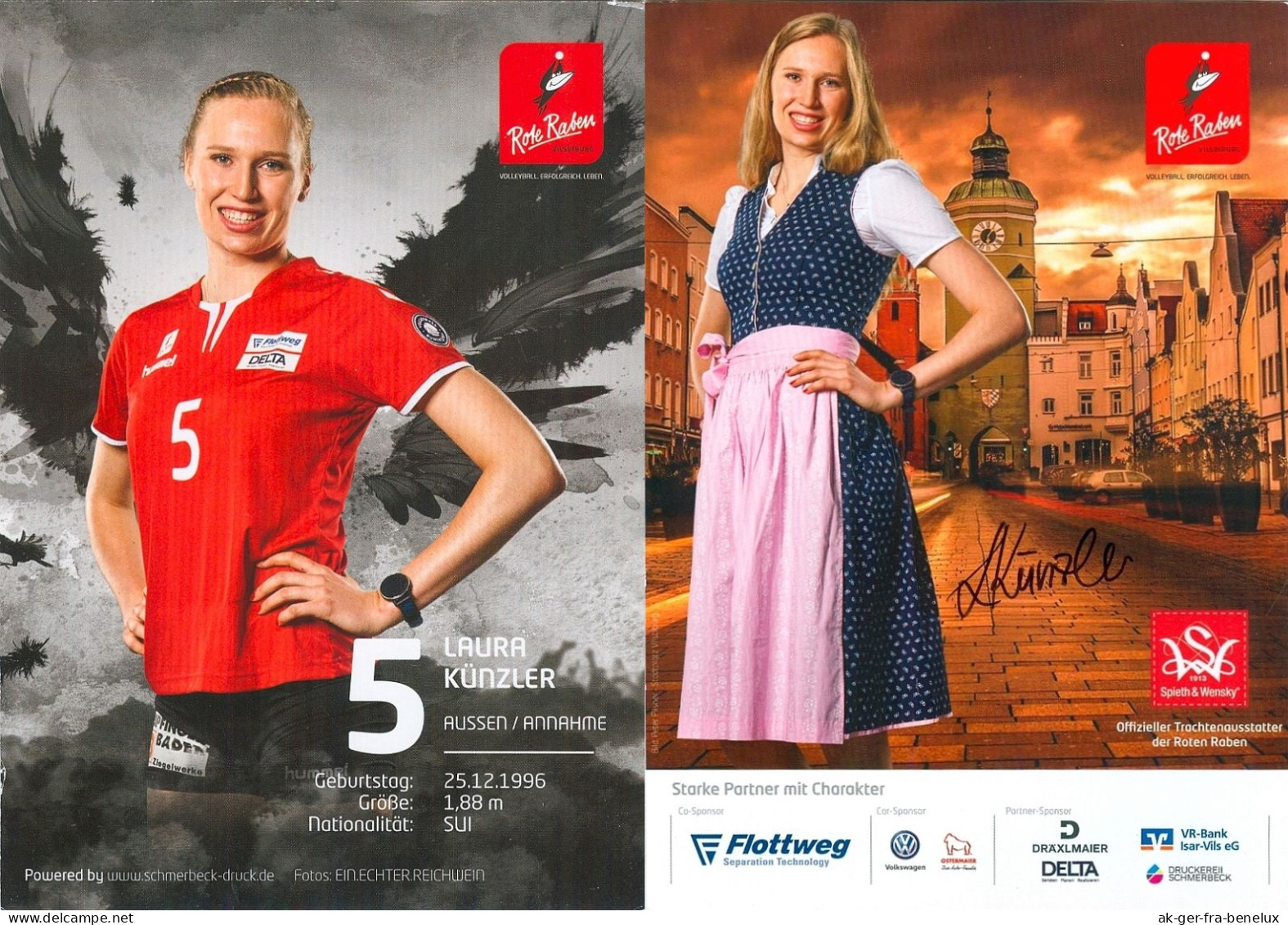 Autogramm AK Volleyball Laura Künzler Rote Raben Vilsbiburg 1718 Schweiz VC Neuenhof ASPTT Mulhouse Pays D’Aix Venelles - Volleybal