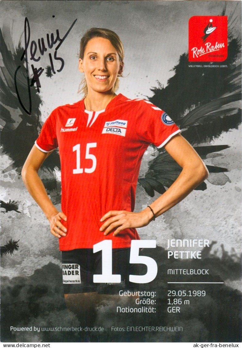 Autogramm AK Volleyball Jennifer Pettke Rote Raben Vilsbiburg 17-18 Bayer Leverkusen 04 SW Erfurt Aurubis Hamburg - Volleyball