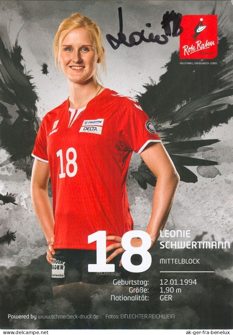 Autogramm AK Volleyball Leonie Schwertmann Rote Raben Vilsbiburg 17-18 Frankenberg (Eder) Biedenkopf Les Mariannes Paris - Volleybal