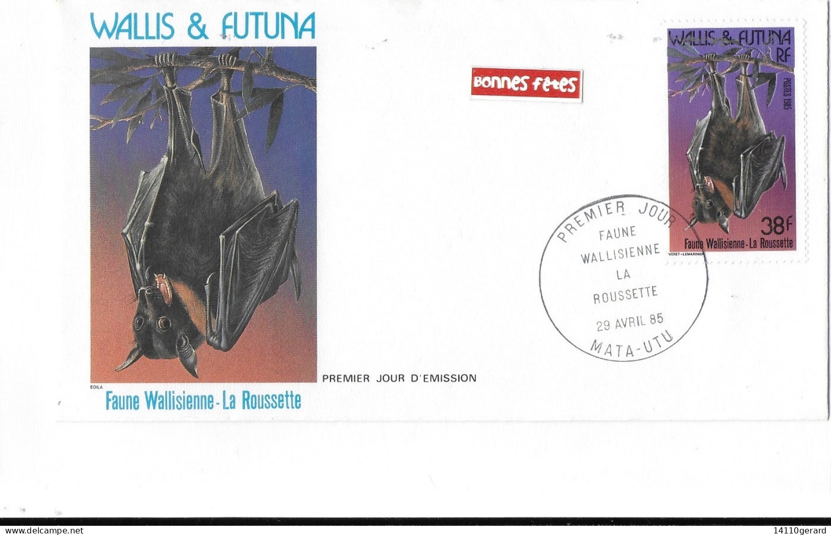 WALLIS ET FUTUNA FDC De 1985      FAUNE WALLISIENNE LA ROUSSETTE - Covers & Documents