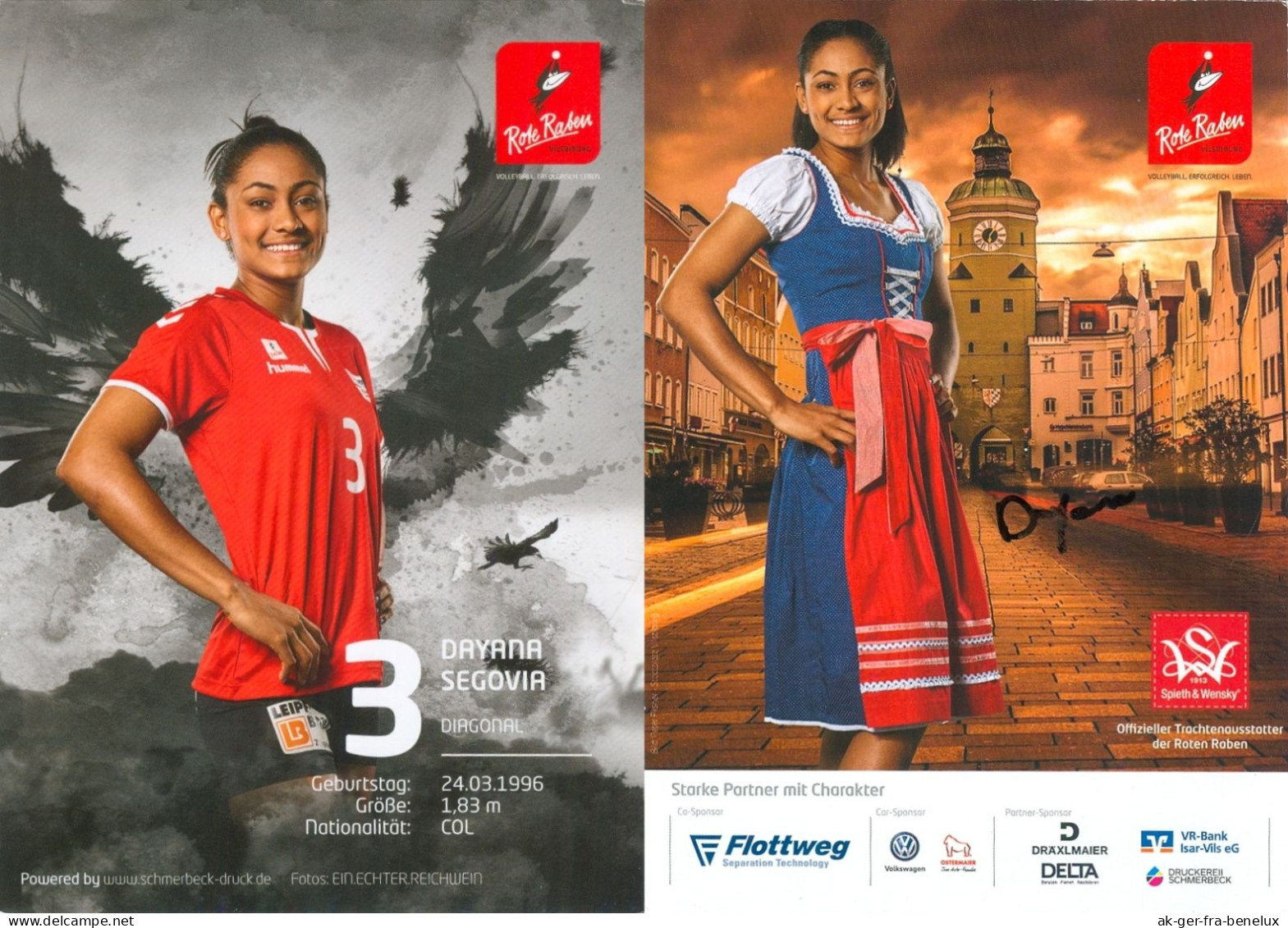 Autogramm AK Volleyball Dayana Segovia Rote Raben Vilsbiburg 17-18 Béziers Volley Angel Tenerife Turbaco Colombia - Voleibol