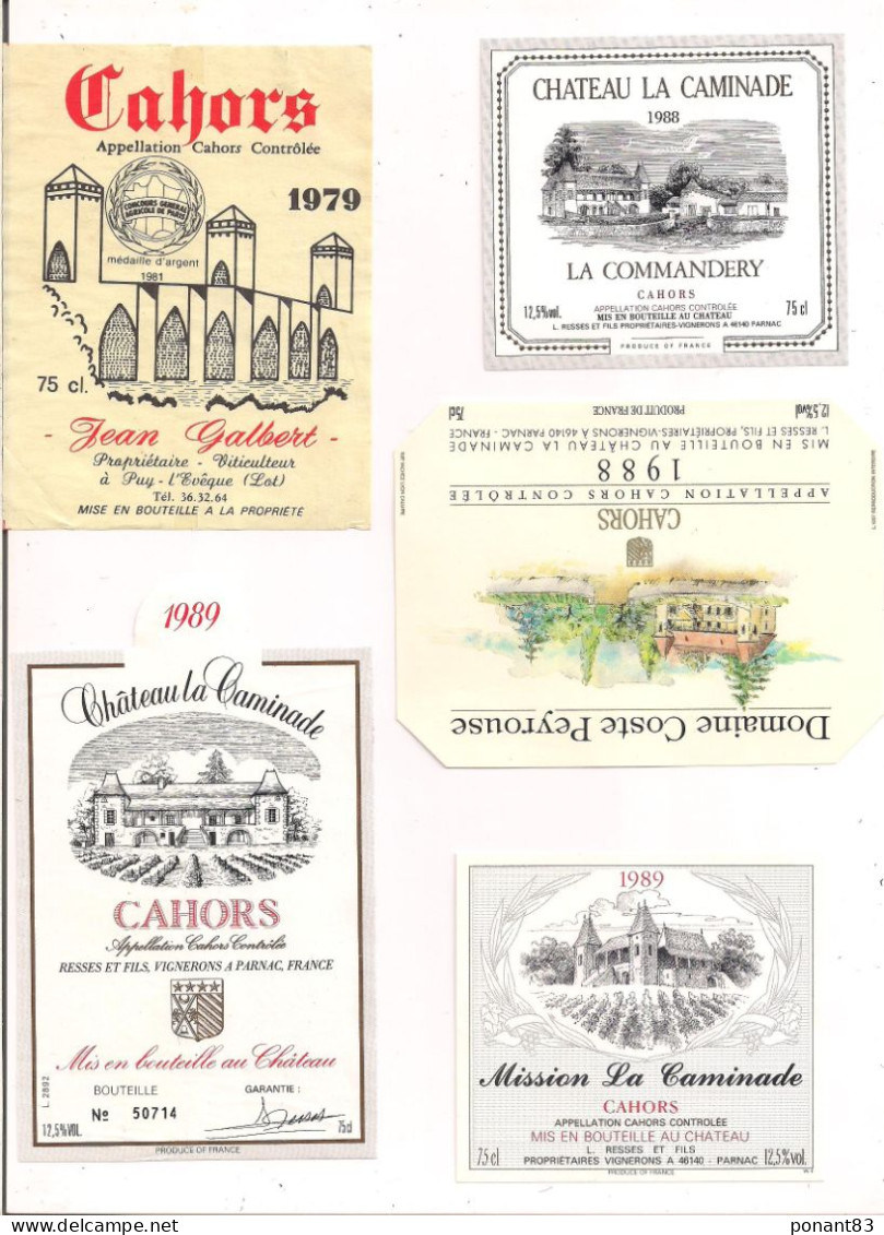 Etiquettes CAHORS 1979 Jean Galbert,la Caminade La Commandery 1988 Mission,89, 89 Resses&FilsCoste Peyrouse 1988, - Cahors