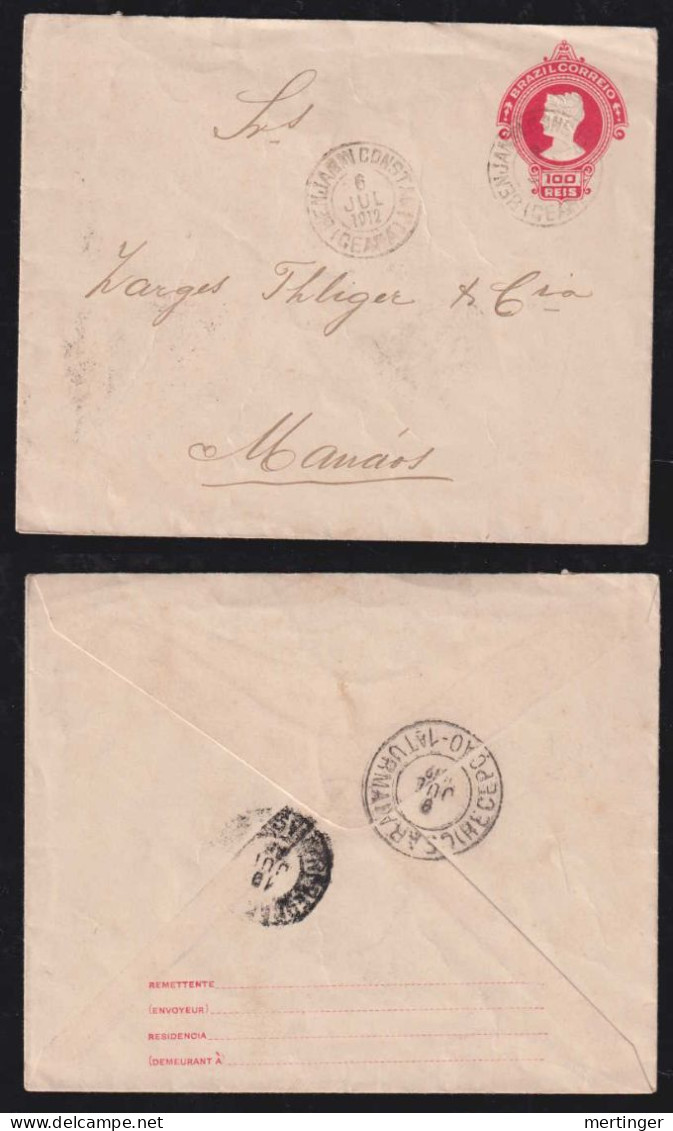Brazil Brasil 1912 Stationery Envelope BENJAMIN CONSTANT X MANAOS Amazonas - Briefe U. Dokumente
