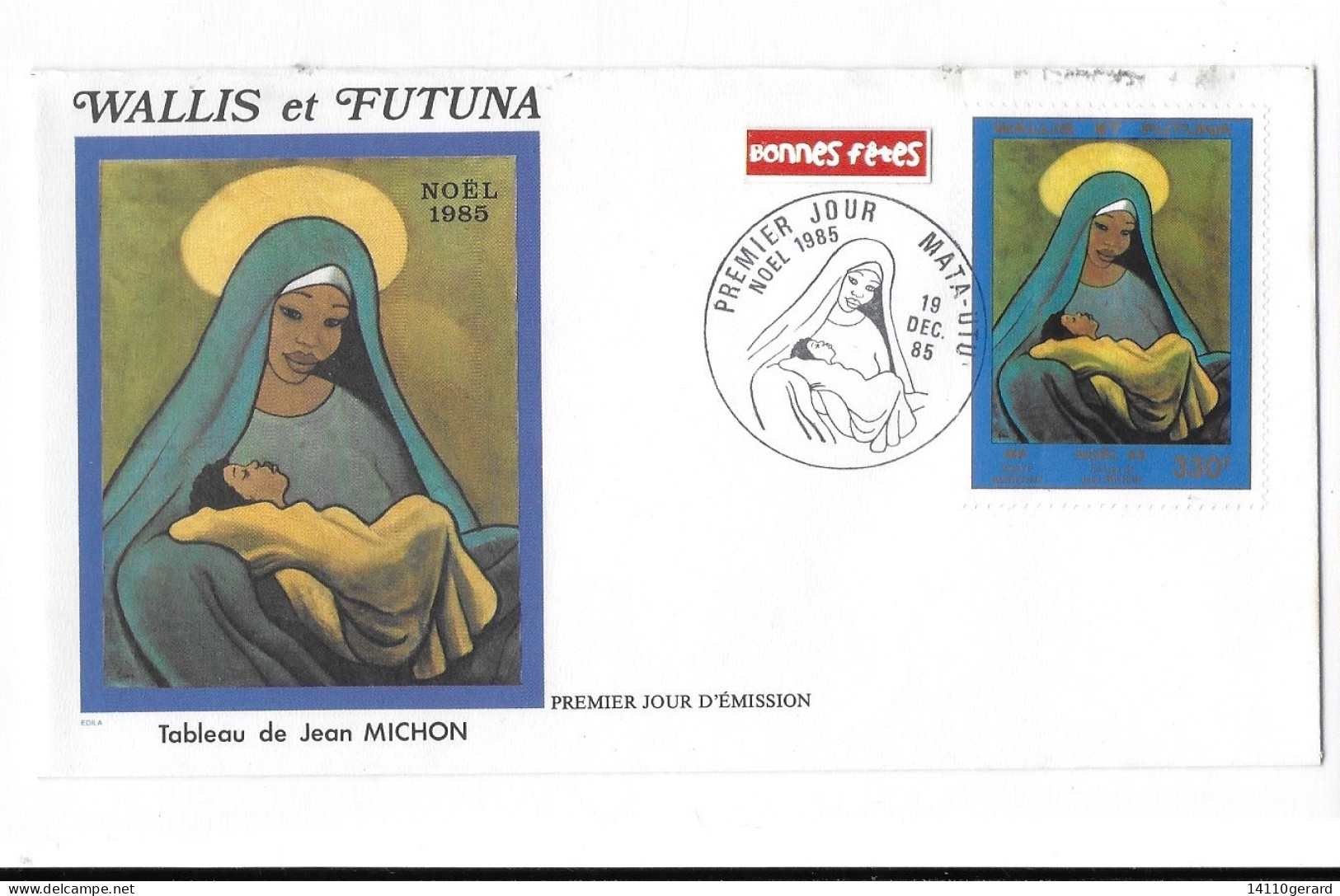 WALLIS ET FUTUNA FDC De 1985   NOEL 1985 TABLEAU DE JEAN MICHON - Lettres & Documents