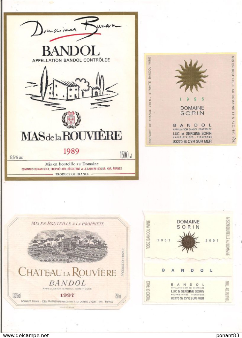 Etiquettes BANDOL: Mas De La Rouvière Domaine Bunan1989, Domaine Sorin 1995 Et 2001, Château De La Rouvière 1997 - - Pink Wines