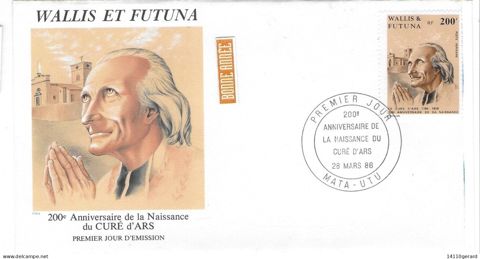 WALLIS ET FUTUNA FDC De 1985   200° ANNIVERSAIRE DE LA NAISSANCE DU CURÉ D'ARS - Cartas & Documentos