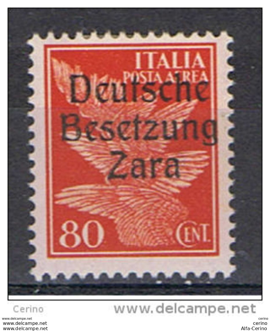 ZARA - OCCUP. TEDESCA :  1943  P.A.  ALLEGORIA  -  80 C. ARANCIO  L. -  SOPRASTAMPA  I°  TIPO  -  SASS. 4 - Ocu. Alemana: Zara