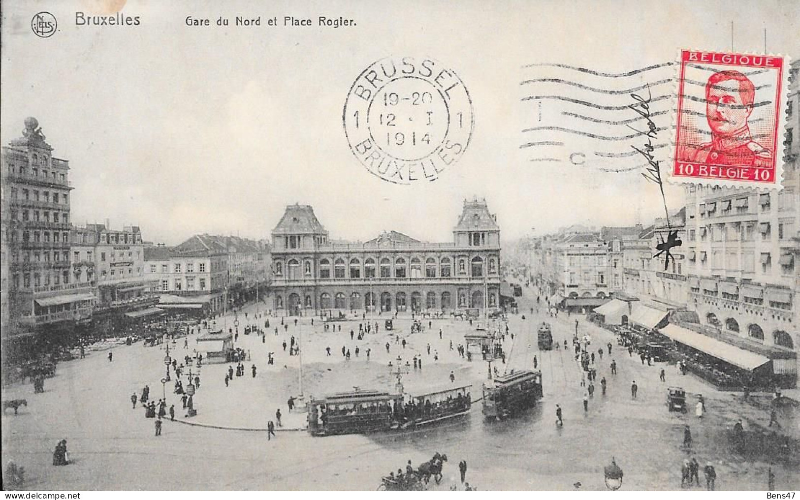 Bruxelles La Gare Du Nord Et Place Rogier  12-1-1914 - Spoorwegen, Stations