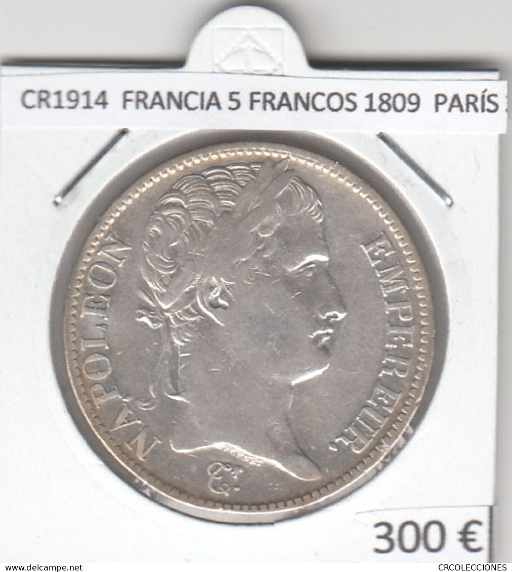 CR1914 MONEDA FRANCIA 5 FRANCOS 1809 PLATA PARÍS - 5 Francs