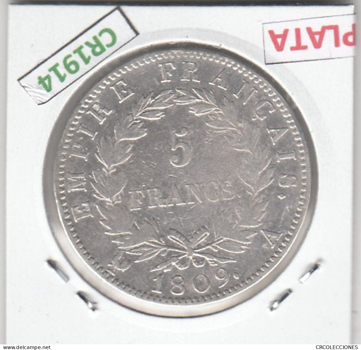 CR1914 MONEDA FRANCIA 5 FRANCOS 1809 PLATA PARÍS - 5 Francs