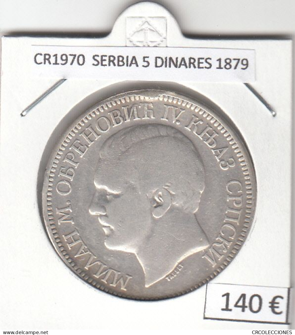 CR1970 MONEDA SERBIA 5 DINARES 1879 PLATA - Serbie