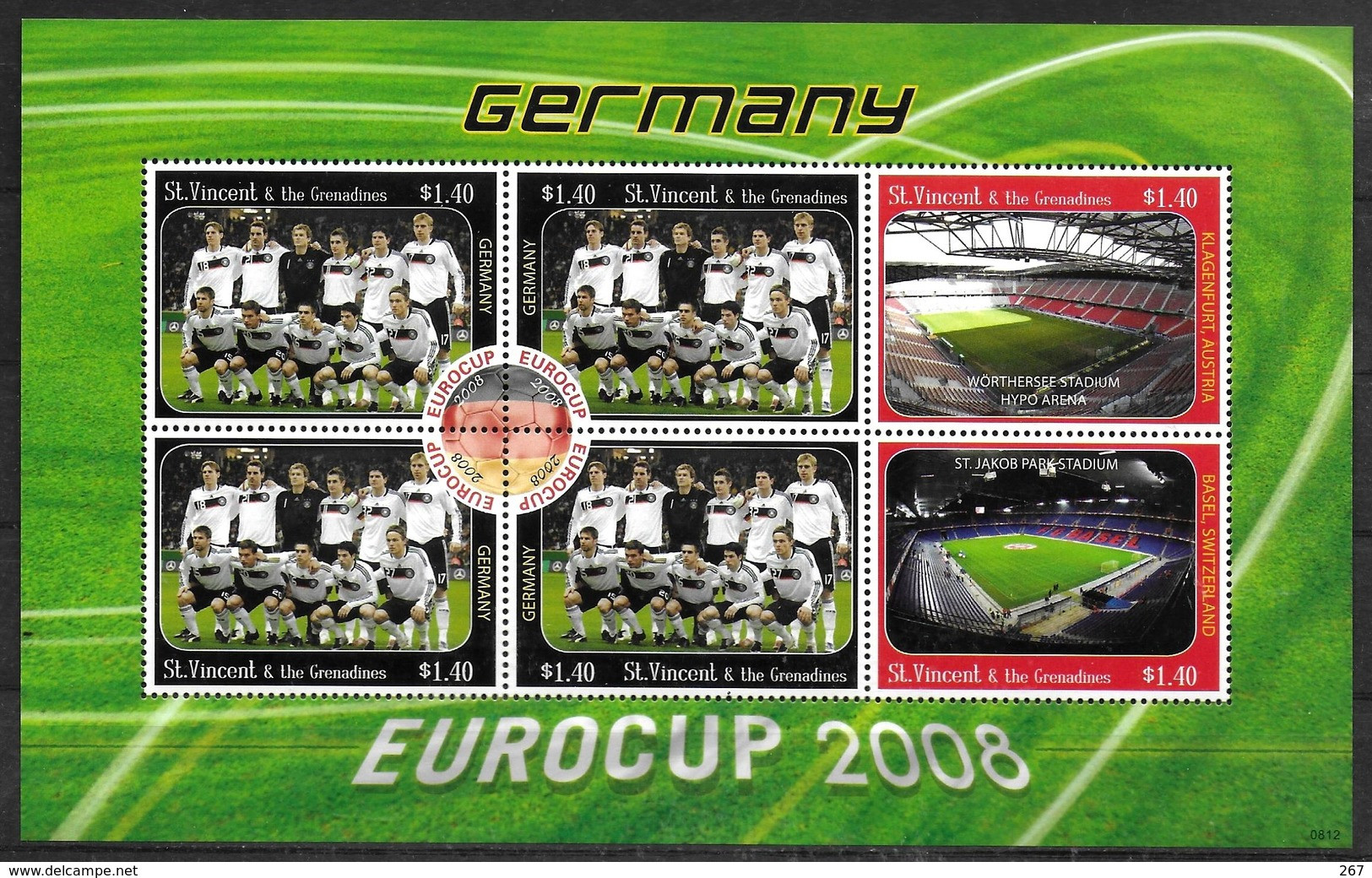 SAINT VINCENT Feuillet  N°  5120/25 * *  Euro 2008 Football Fussball Soccer Stade Allemagne - Championnat D'Europe (UEFA)
