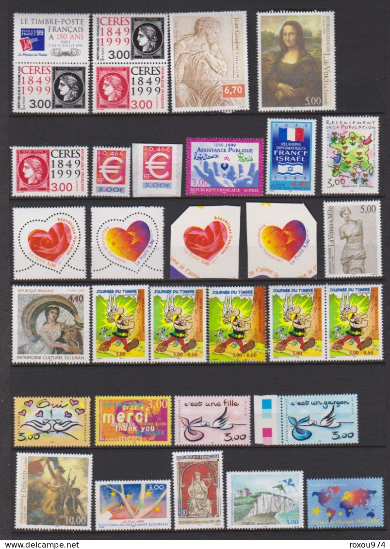 ANNEE  1999  COMPLETE     TIMBRES SEULS    +    CARNETS    +     FEUILLETS     10  SCAN - 1990-1999