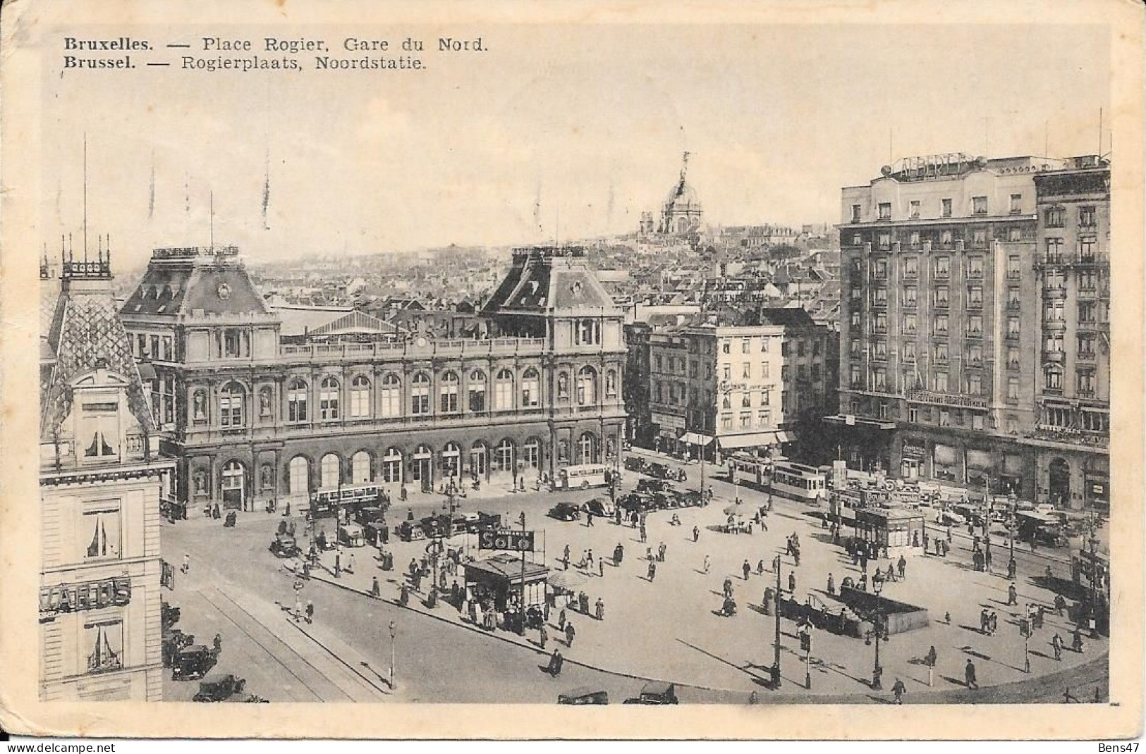 Bruxelles Place Rogier Et Gare Du Nord   16-7-1935 - Chemins De Fer, Gares