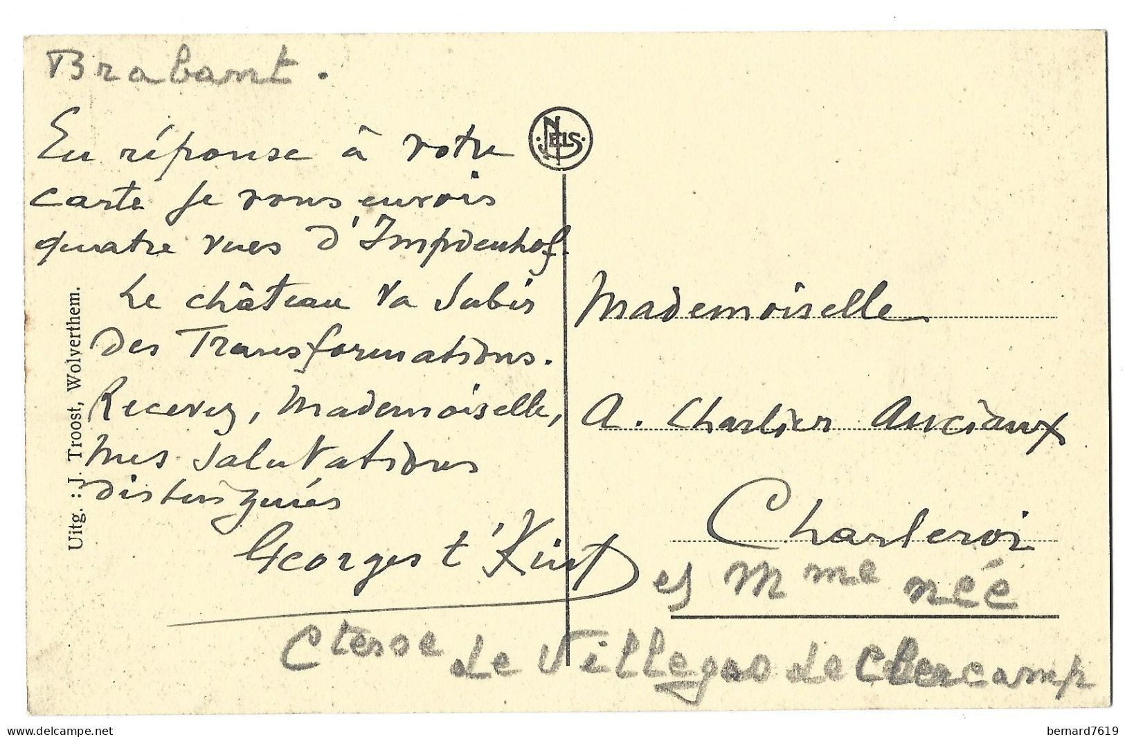 Belgique  - Wolverthem -   Impdenhof -  - -  - Carte    Ecrite Et Signee    Georges T' Kint  Et Mme Comtesse De Villegas - Meise