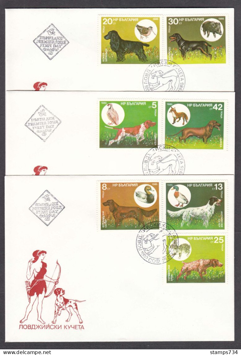 Bulgaria 1985 - Dogs, Mi-Nr. 3429/35, 3 FDC - FDC