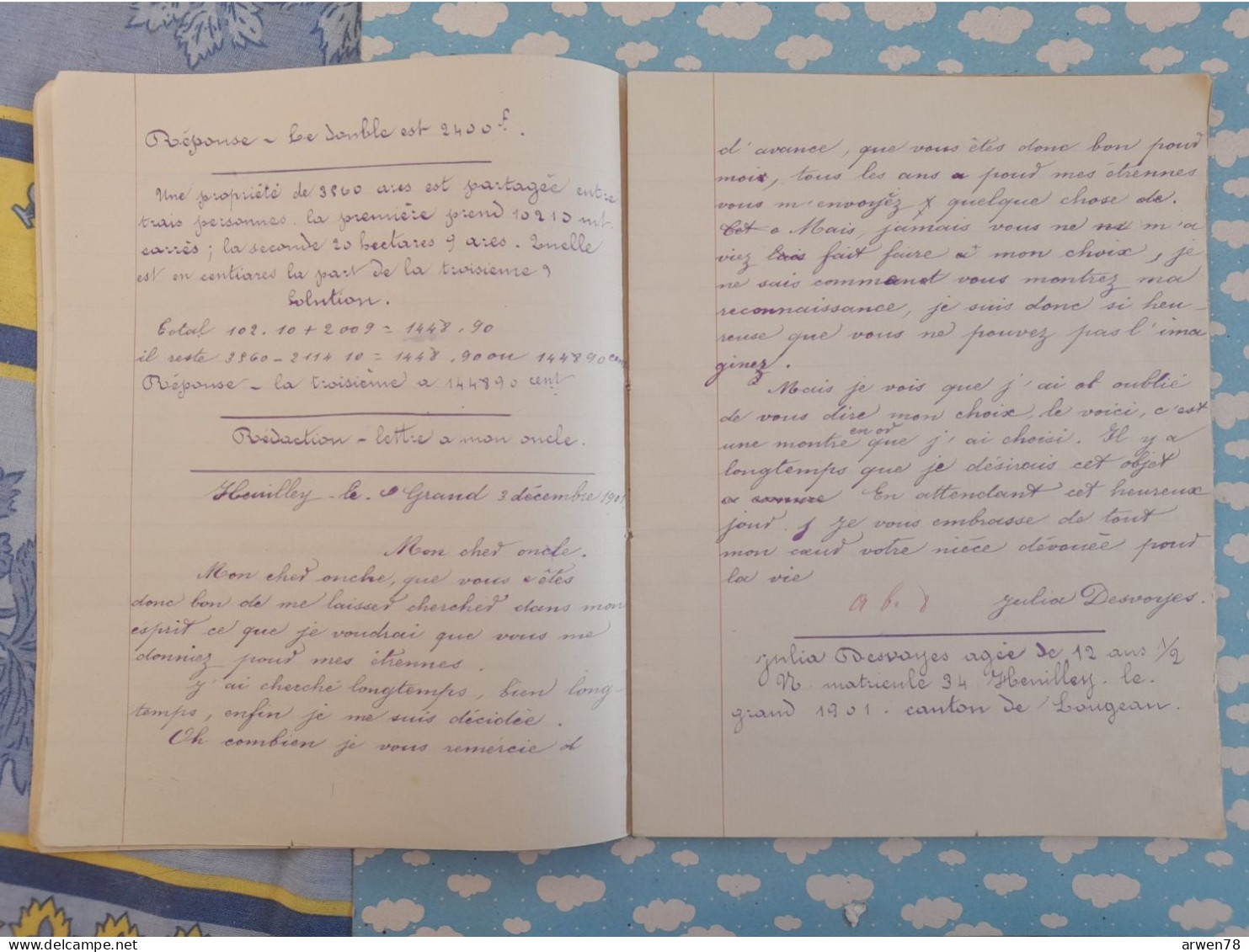 Cahier D'écolier AFFICHE P.L.M. GENEVE 1901 Complet Bien Tenu Belle écriture HEUILLEY LE GRAND - Protège-cahiers