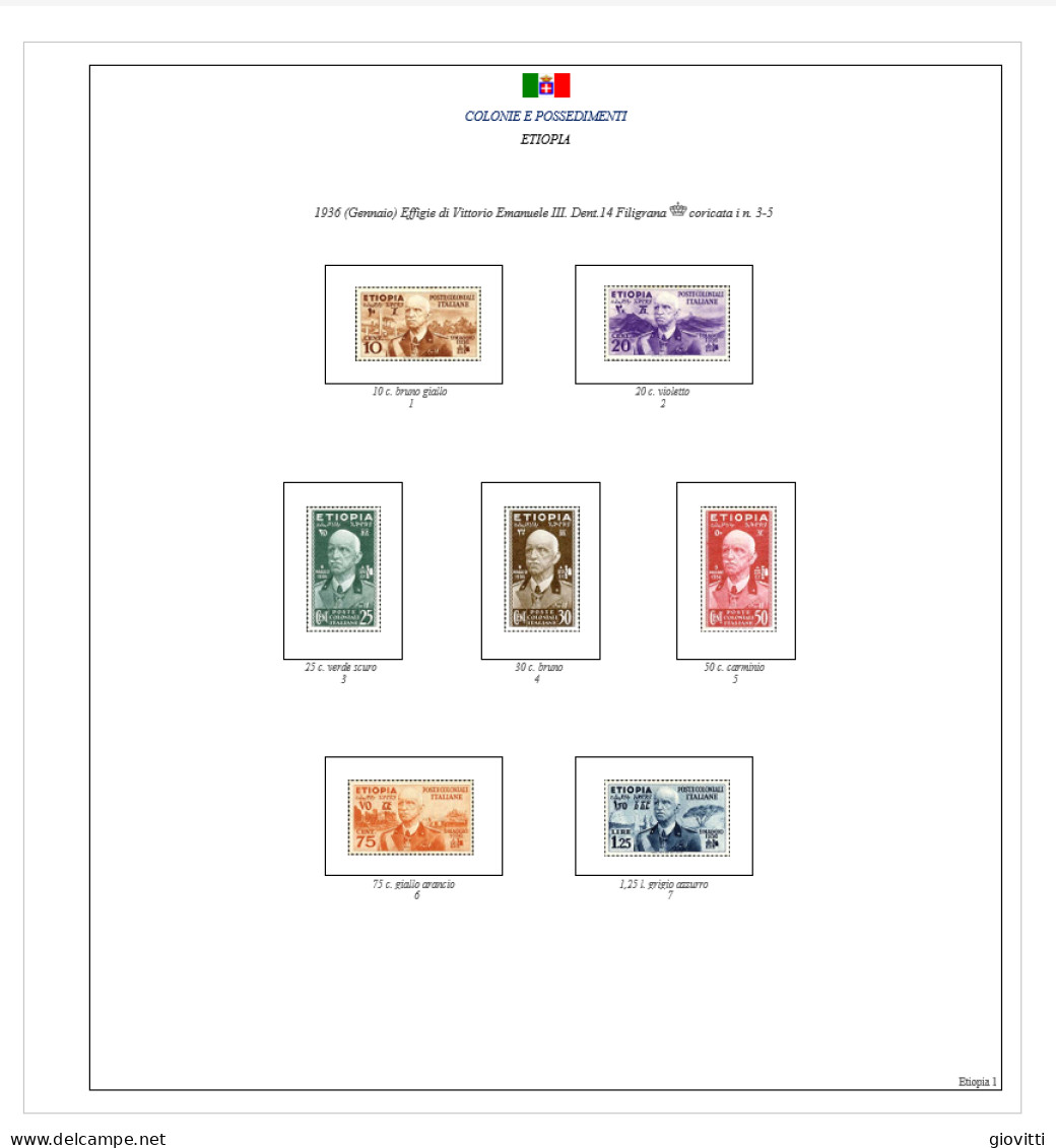 ETIOPIA, SASENO, OLTRE GIUBA. Fogli Autocostruiti Senza Taschine A 22 Fori - Kisten Für Briefmarken