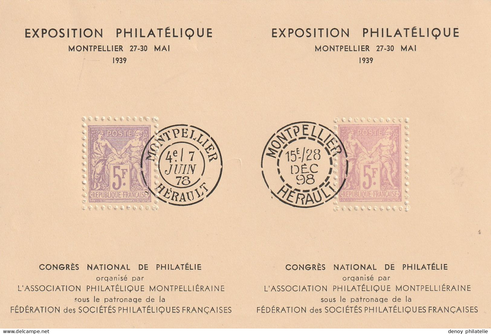 Bloc Au Type Sage De L Expostion  Philatelie Montpellier Mai 1939 - Exposiciones Filatelicas