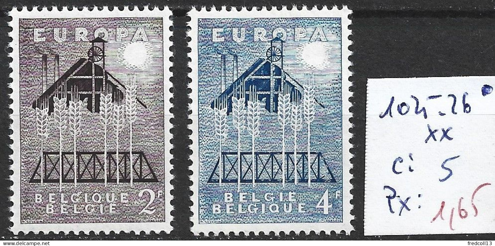 BELGIQUE 1025-26 ** Côte 5 € - 1957