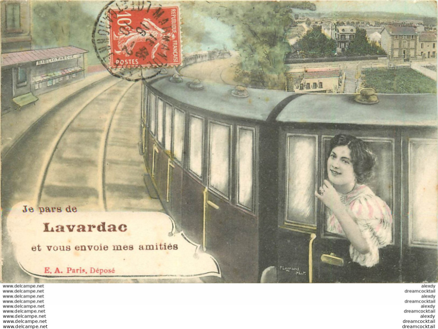 (XX) Carte Montage Gare Train Locomotive Voyageuse. Je Pars De LAVARDAC 47 En 1910 - Lavardac