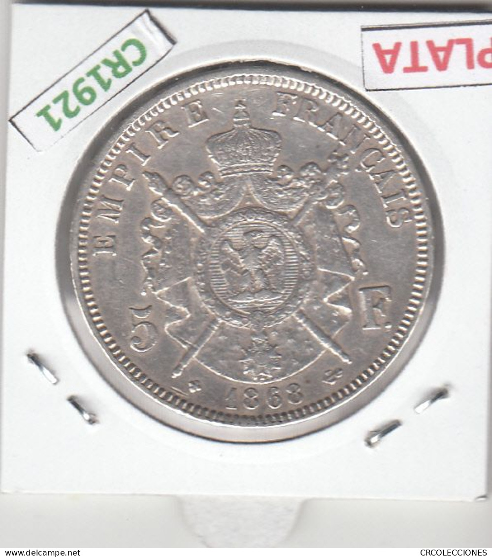 CR1921 MONEDA FRANCIA 5 FRANCOS 1868 PLATA - 5 Francs