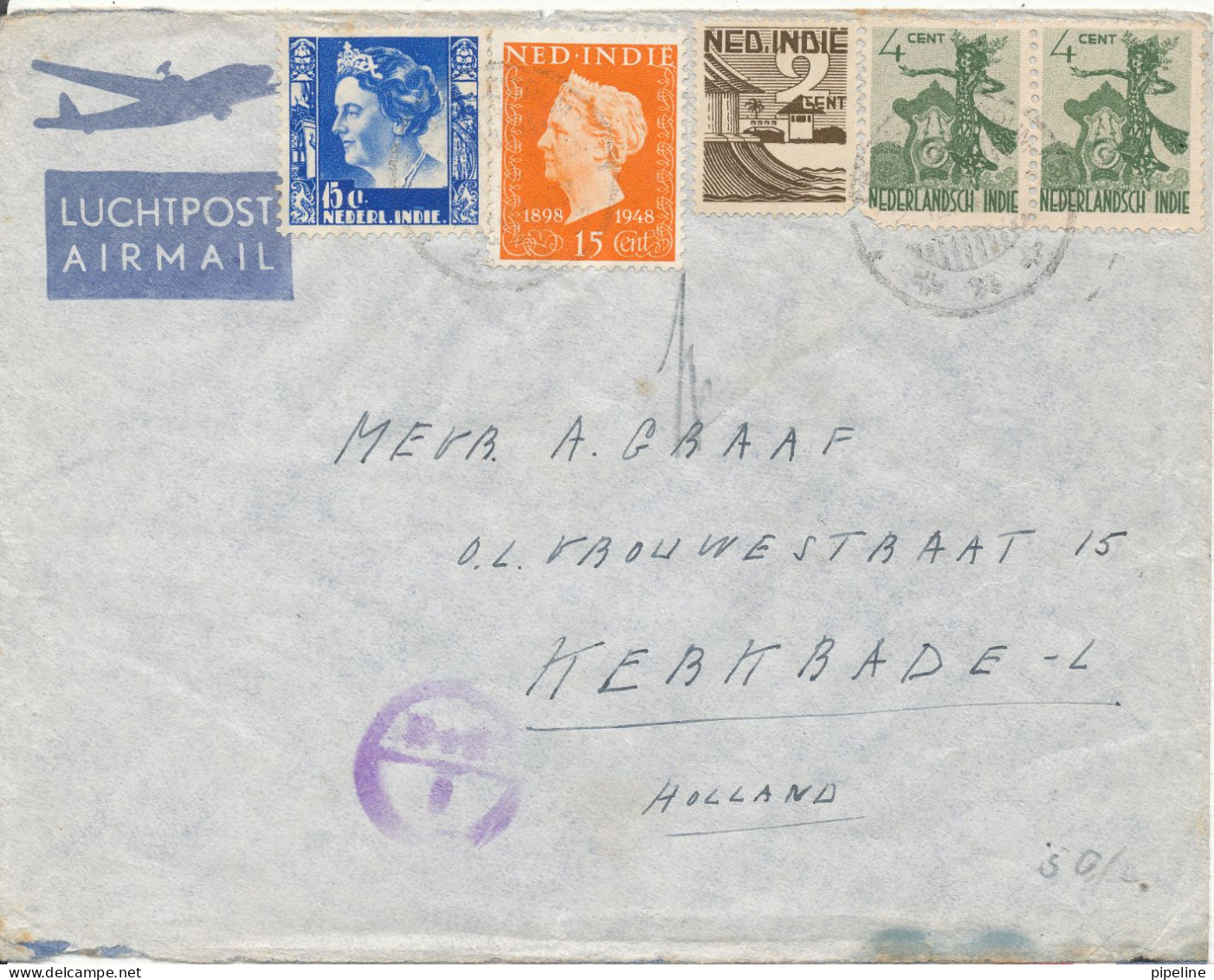 Netherlands Indies Underpaid Air Mail Cover Sent To Holland Multi Franked - Nederlands-Indië