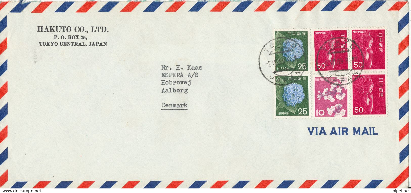 Japan Air Mail Cover Sent To Denmark 2-6-1969 - Airmail