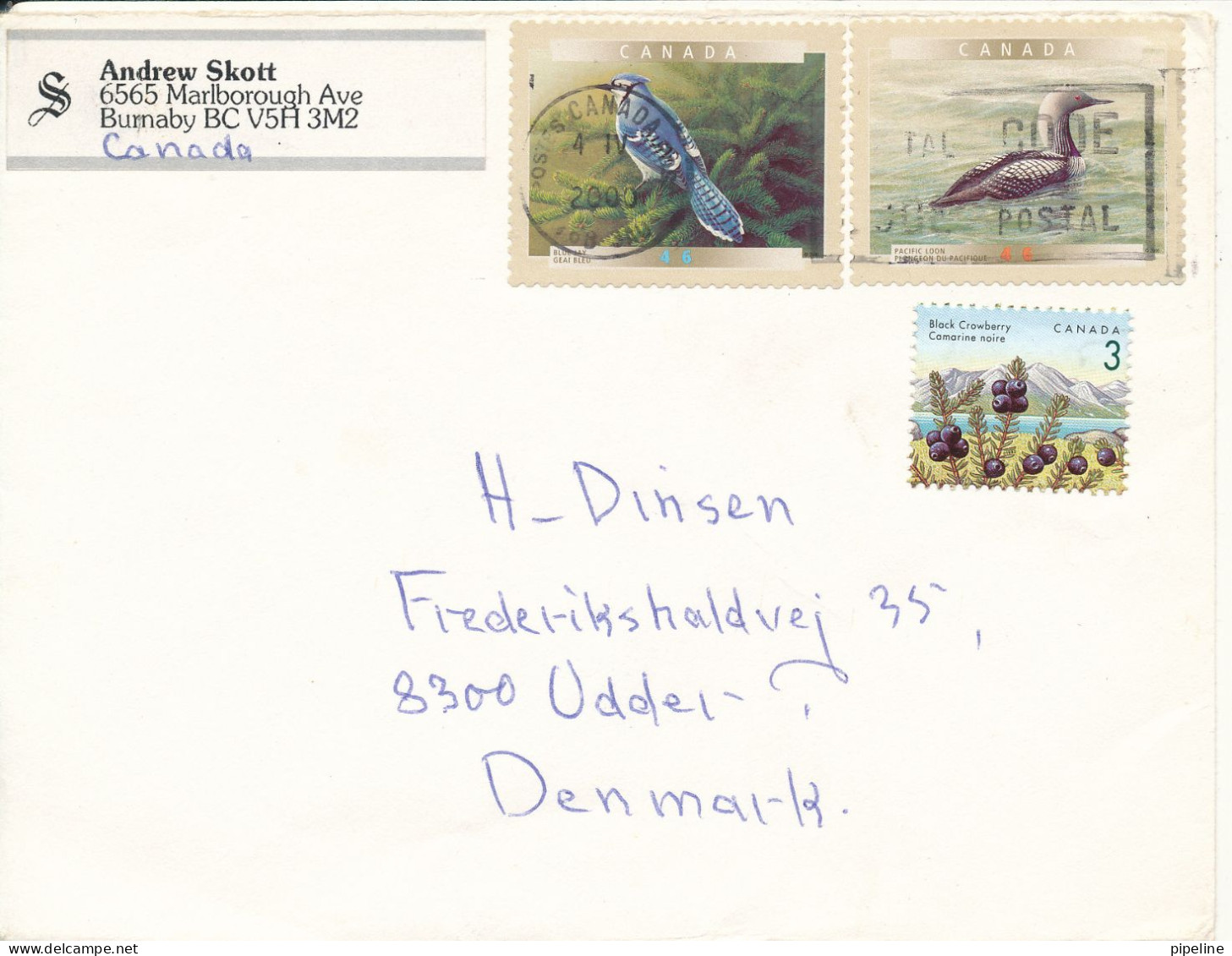 Canada Cover Sent To Denmark 2000 Topic Stamps - Lettres & Documents