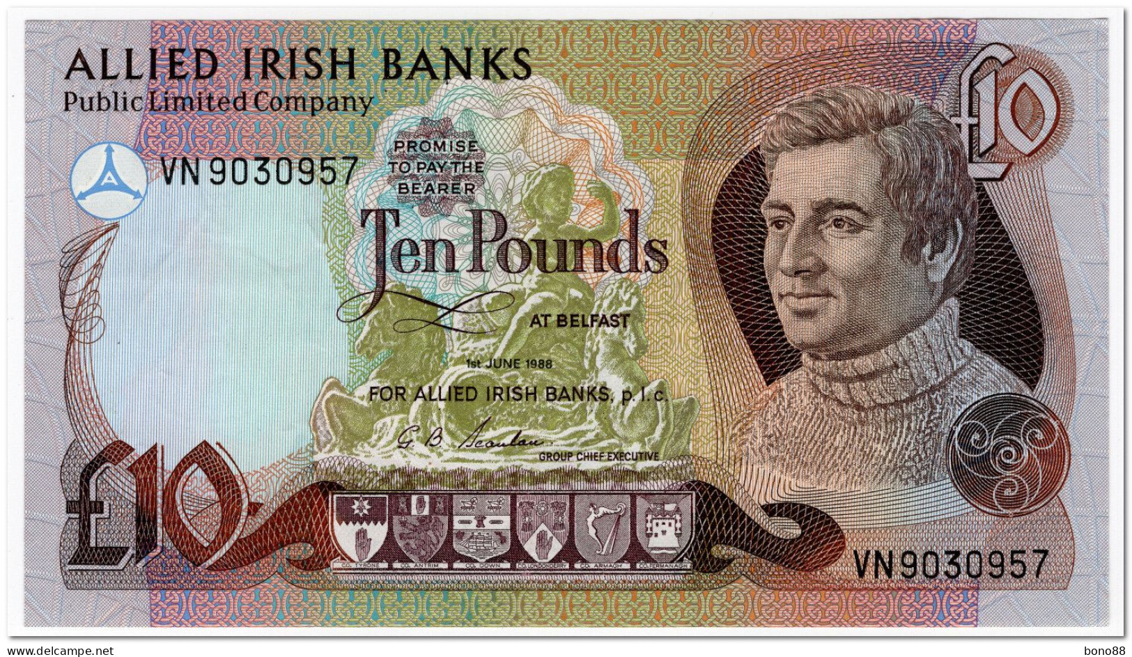 IRELAND NORTHERN,10 POUNDS,1988,P.7a,XF+ - Irlanda