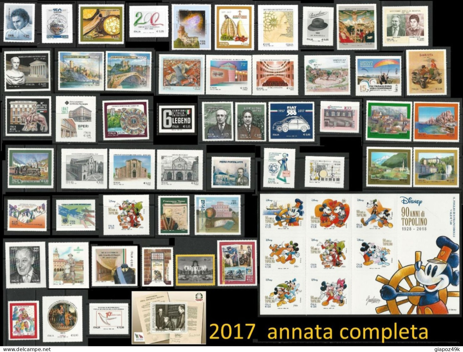 ● 2017 Annata ֍ 61 V ● Tenco STAMPA Polizia AURICCHIO Roma Turistica Topolino Mickey Mouse Totò Granarolo Finanza Natale - Années Complètes