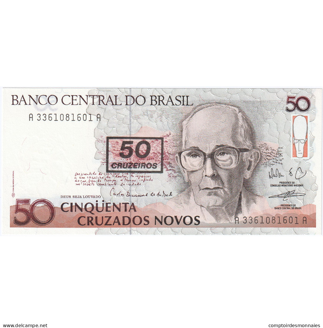 Brésil, 50 Cruzeiros On 50 Cruzados Novos, Undated (1996), KM:223, SPL - Brésil