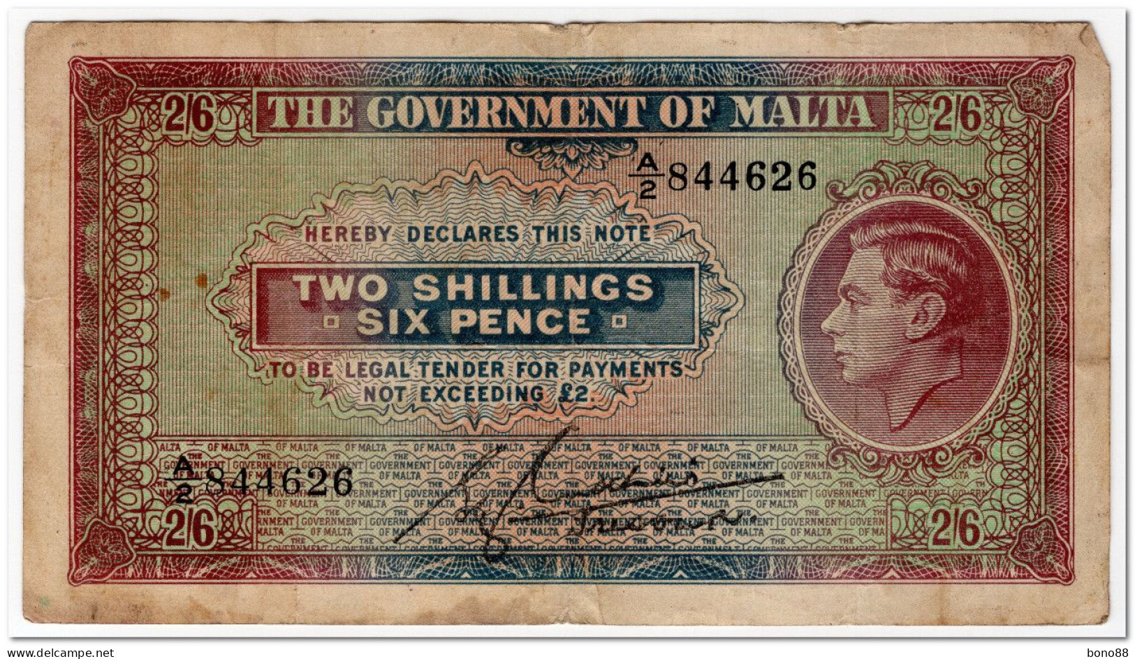 MALTA,2 SHILLINGS 6 PENCE,1940,P.18,VF - Malta