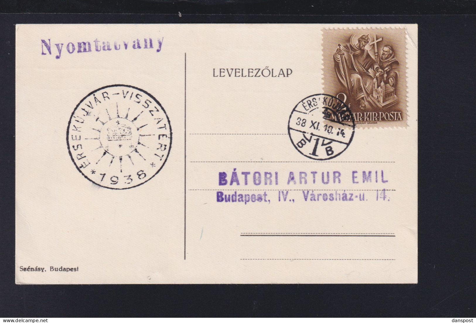 Ungarn Hungary Slowakei Slovakia PK 1938 Ersekujvar Nové Zámky Sonderstempel - Brieven En Documenten