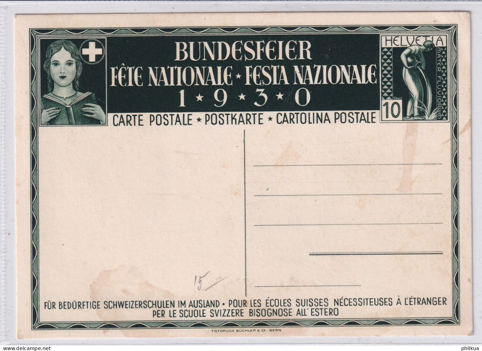 Schweiz 1930 - Bundesfeier Postkarte - Für Bedürftige Schweizer Im Ausland - Altri & Non Classificati