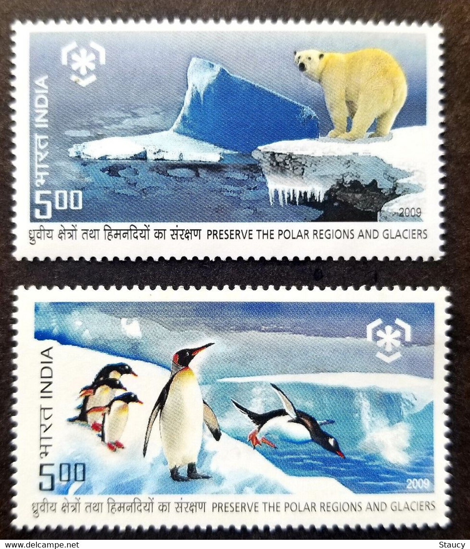 India 2009 Polar Regions And Glaciers Dolphins Polar Bear Stamps Set 2v Stamp MNH - Preserve The Polar Regions And Glaciers