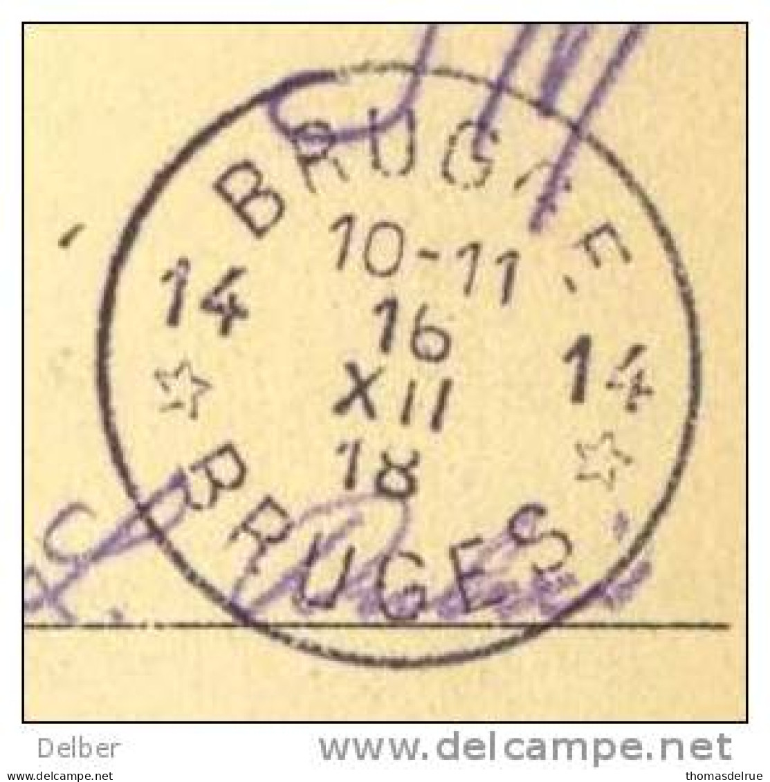 _R872 :Bruges: Vredegerecht....verstuurd: S.M. : 14*BRUGGE14*BUGES 16 XII 18: Postagentschap Als Noodstempel > Bruxelles - Fortune (1919)