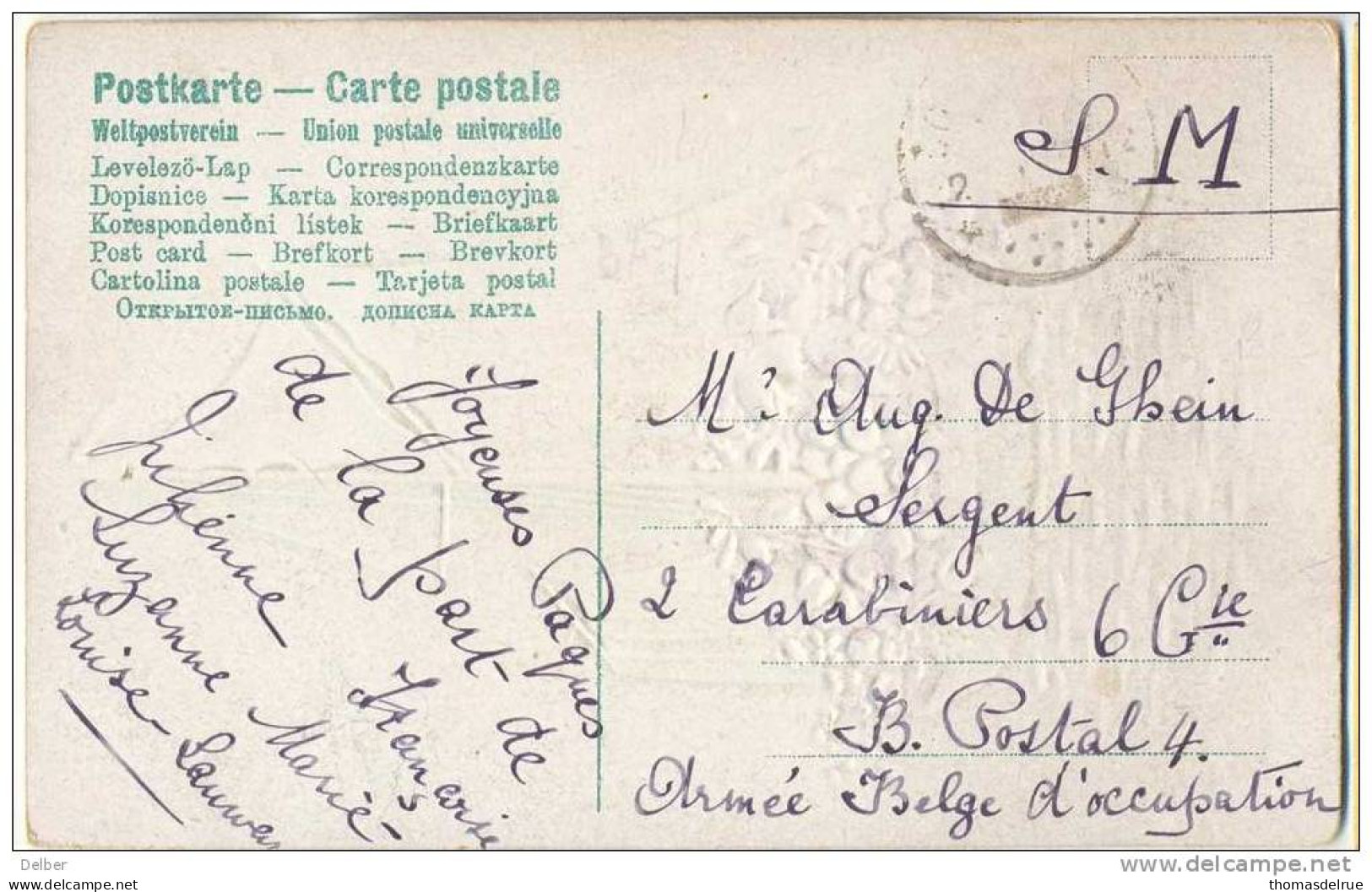 _L448:Fantasiekaart:S.M.verstuurd>sergent:noodstempel:12*OOSTENDE12*postagentschapstempel Als Vertrektstempel - Noodstempels (1919)