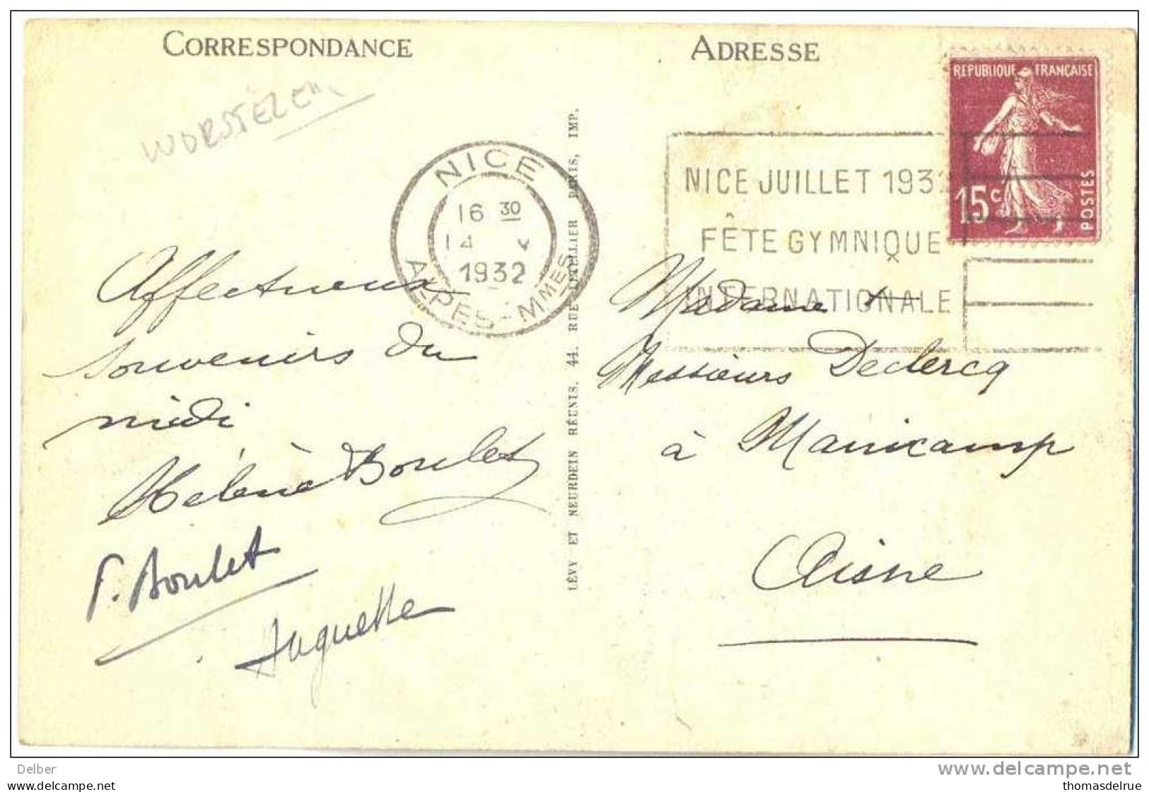 _L498: NICE ALPES-Mmes 19321 NICE JUILLET 1932 FÊTE GYMNIQUE INTERNATIONALE / CP LUCERAM - VUE Générale ( Worstelen) - Lutte