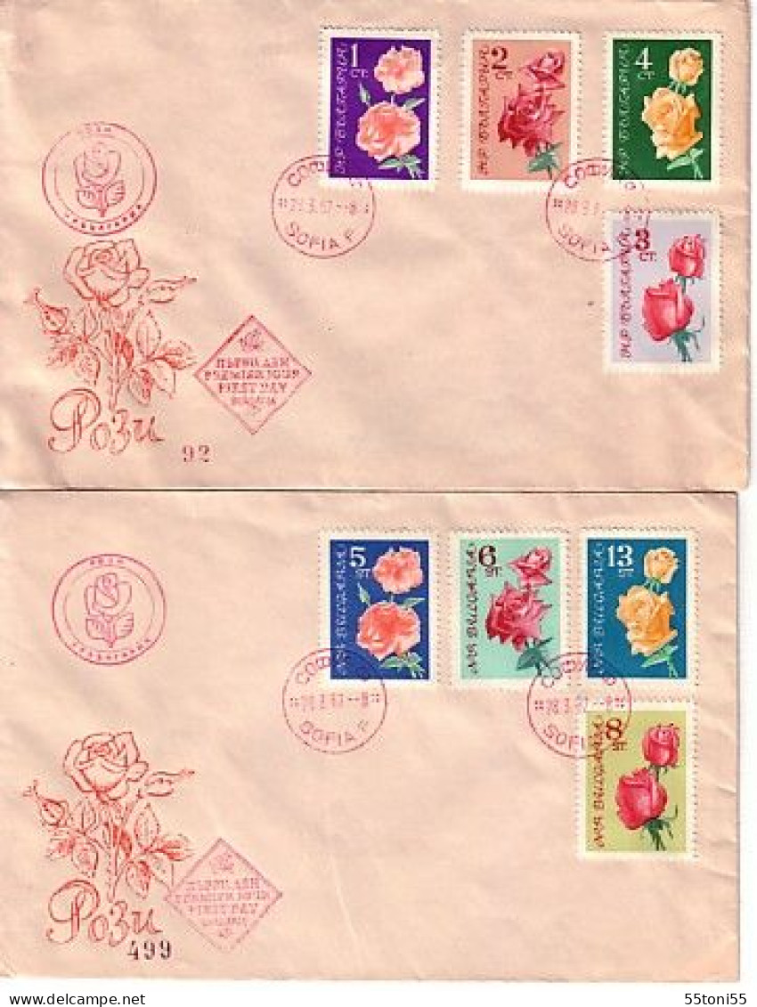 1962 FLOWERS - ROSES   2 FDC (red Cancelied )  BULGARIA / Bulgarie - FDC