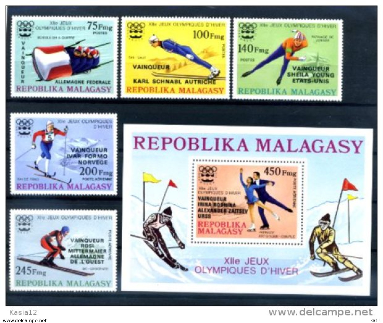 A19125)Olympia 76: Madagaskar 802 - 806** + Bl 13** - Inverno1976: Innsbruck