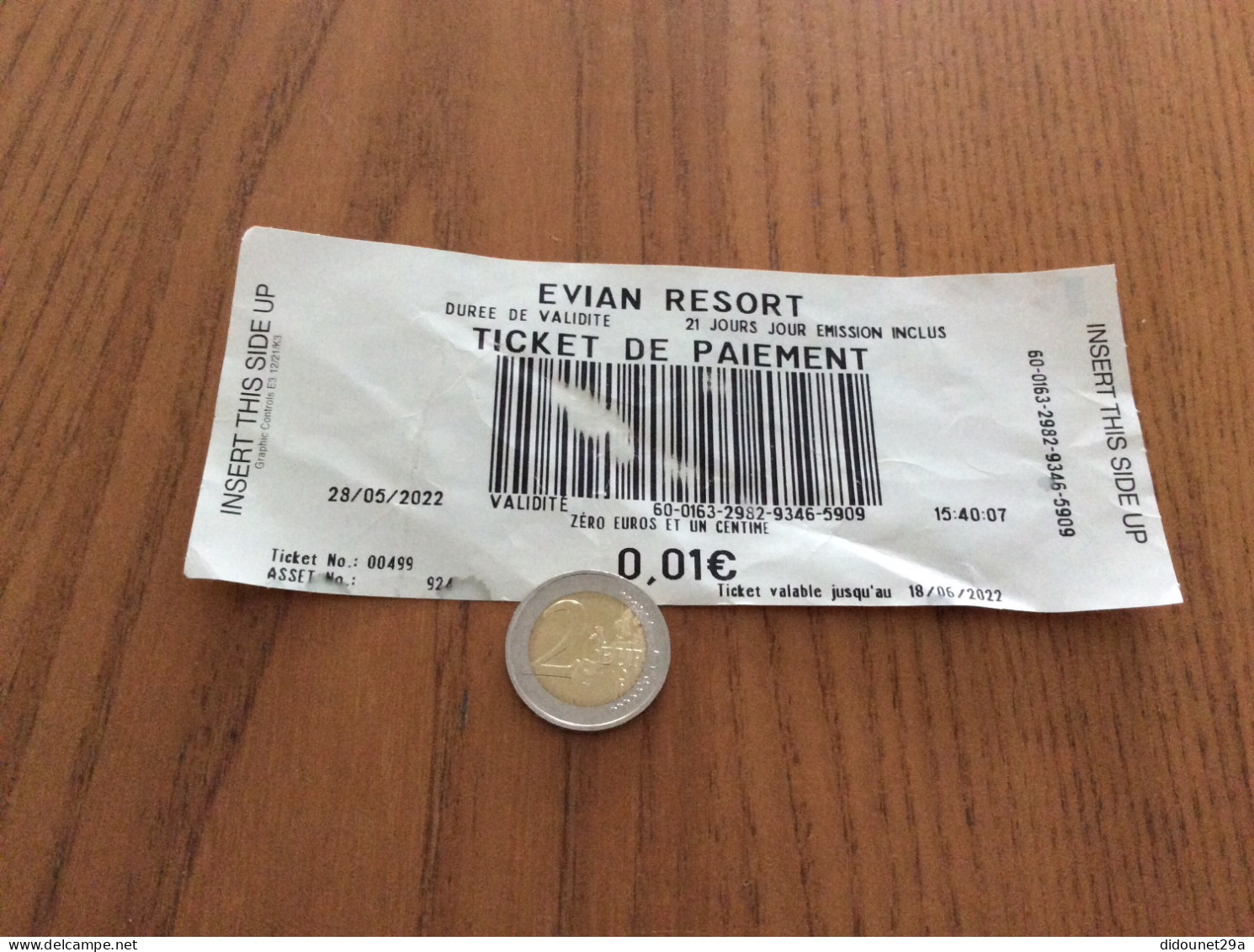 Ticket De Paiement "EVIAN RESORT (74)" (Casino, Voucher) - Zonder Classificatie